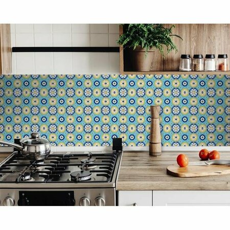 HOMEROOTS 8 x 8 in. Aqua Floral Yellow Peel & Stick Removable Tiles 400039